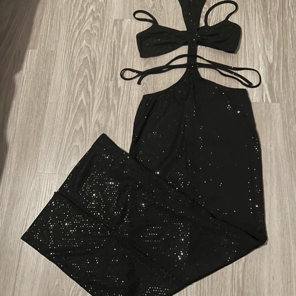 Black Sequin Cut-Out Dress